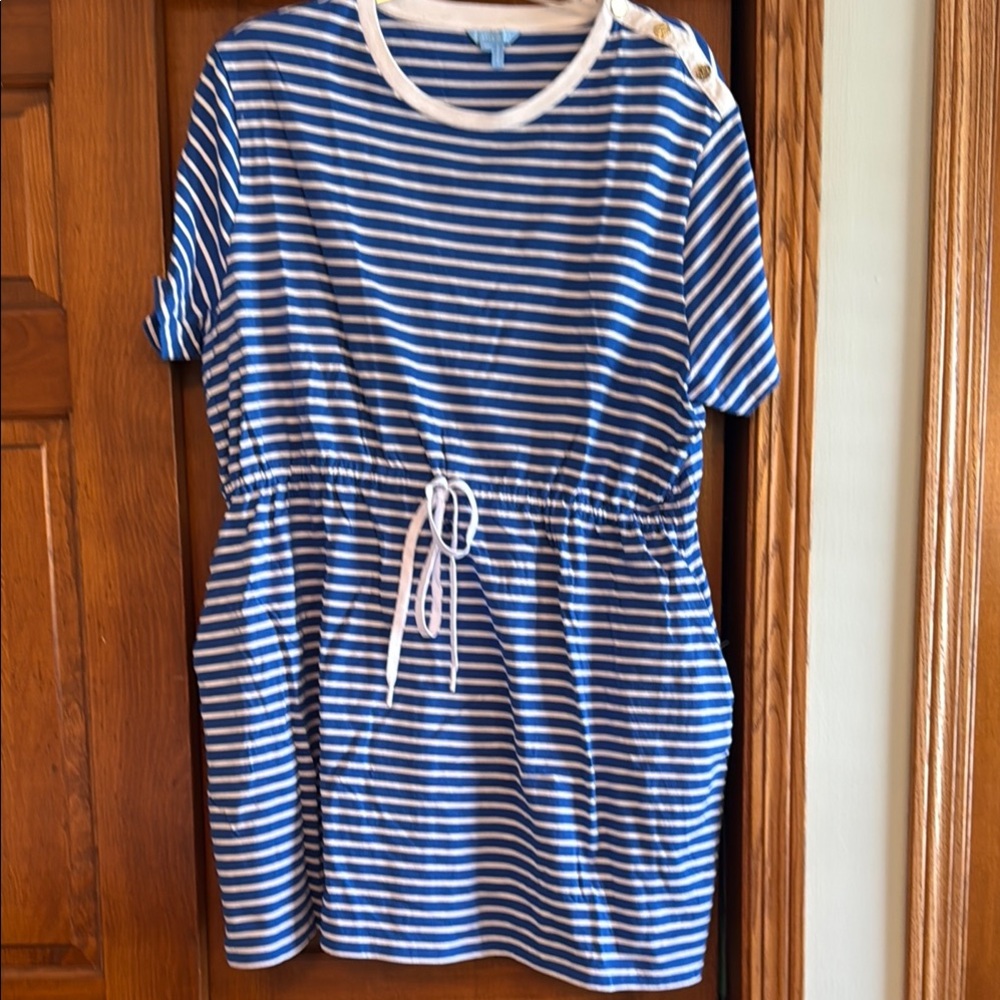 Draper James Blue and White Casual Raglan Shirt Dress in 2X